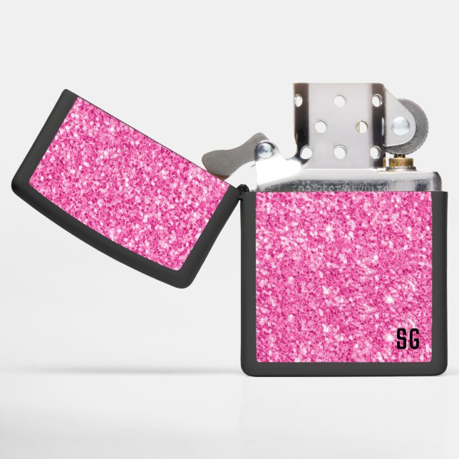 Elegant Pink Faux Glitter & Sparkles Zippo Lighter (Opened)
