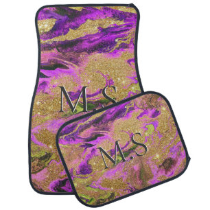 Elegant pink faux gold glitter marble art car floor mat