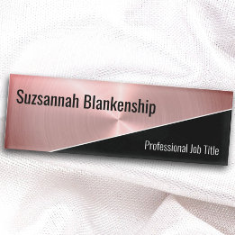 Elegant Pink Faux Metal Diagonal Professional  Name Tag