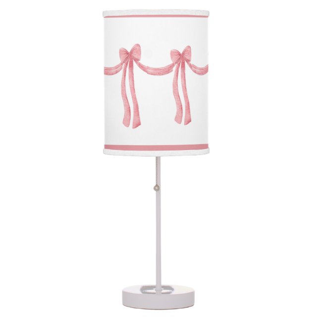 Elegant Pink Faux Satin Girly Ribbons Nursery Table Lamp (Front)