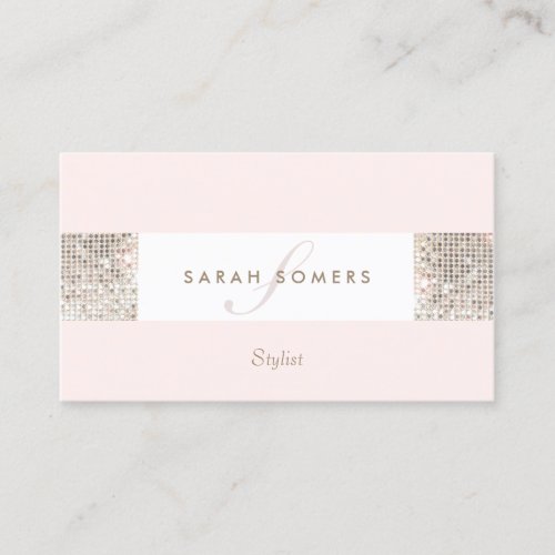 Elegant Pink Faux Silver Sequin Monogram Beauty Bu Business Card