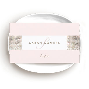 Elegant Pink Faux Silver Sequin Monogram Beauty Bu Business Card