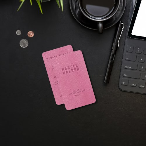 Elegant Pink Faux Vegan Leather Business Card