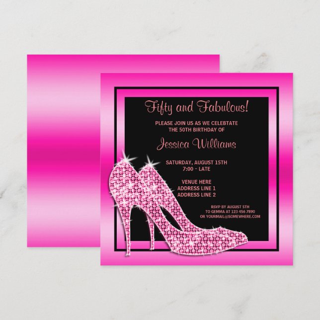 Elegant Pink Fifty & Fabulous Birthday Party Invitation (Front/Back)