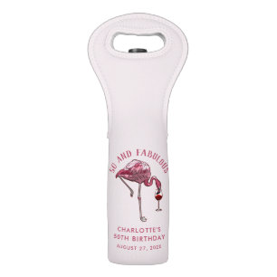 Elegant Pink Flamingo 50th Birthday Novelty Wine Bag