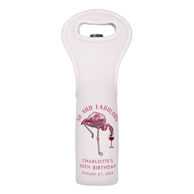 Elegant Pink Flamingo 50th Birthday Novelty Wine Bag (Front)