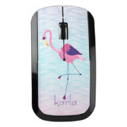 Elegant Pink Flamingo & Abstract Beach Water-waves Wireless Mouse at Zazzle