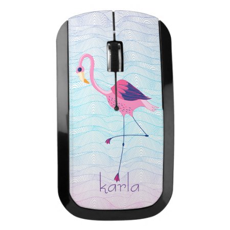 Elegant Pink Flamingo & Abstract Beach Water-waves Wireless Mouse