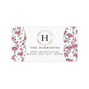 Elegant Pink Flamingo Dalmatian Dots Personalized Label