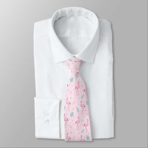 Elegant Pink Flamingo Exotic Pattern Neck Tie