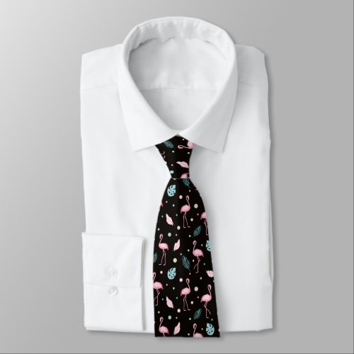     Elegant Pink Flamingo Exotic Pattern Neck Tie