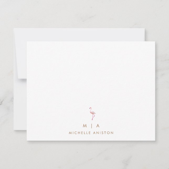 Elegant Pink Flamingo Modern Minimalist monogram  Note Card (Front)