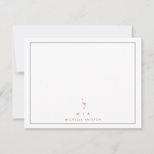 Elegant Pink Flamingo Modern Minimalist monogram  Note Card (Front)