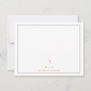 Elegant Pink Flamingo Modern Minimalist monogram Note Card