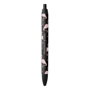 Elegant Pink Flamingo Pattern Script Name Monogram Pen