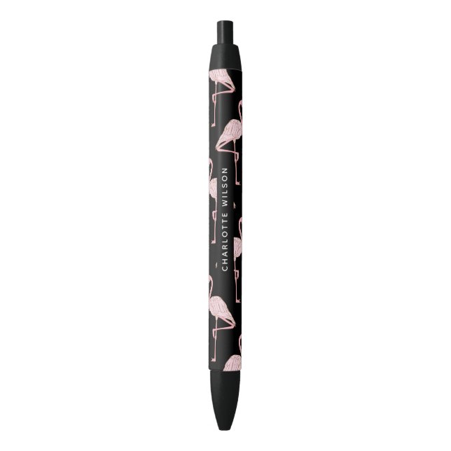 Elegant Pink Flamingo Pattern Script Name Monogram Pen (Front Vertical)