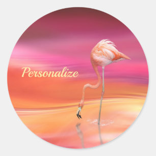 Elegant Pink Flamingo Surreal Pastels Personalize Classic Round Sticker