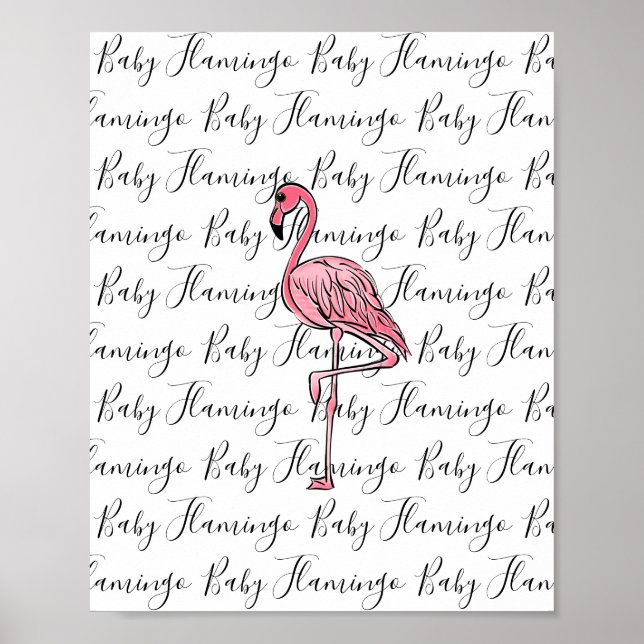 Elegant pink Flamingo tropical bird calligraphy Poster (Front)