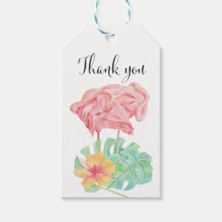 Elegant Pink Flamingo, Tropical leaves and flower Gift Tags