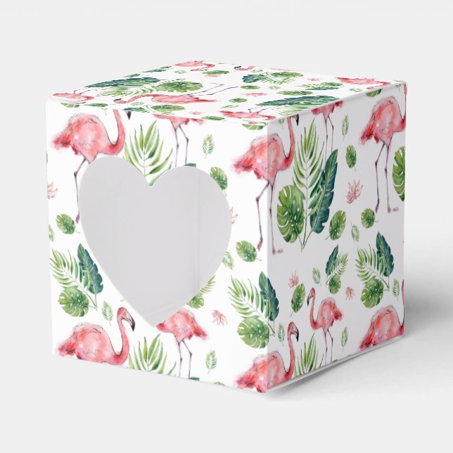  Elegant Pink Flamingo Tropical Leaves Pattern Favor Boxes (Front Side)