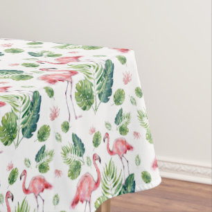 Elegant Pink Flamingo Tropical Leaves Pattern Sher Tablecloth