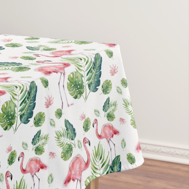 Elegant Pink Flamingo Tropical Leaves Pattern Sher Tablecloth (In Situ)
