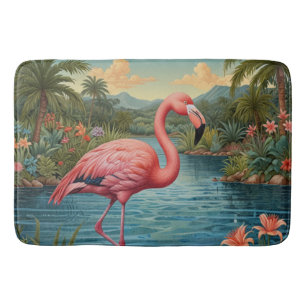 Elegant pink flamingo tropical paradise   bath mat