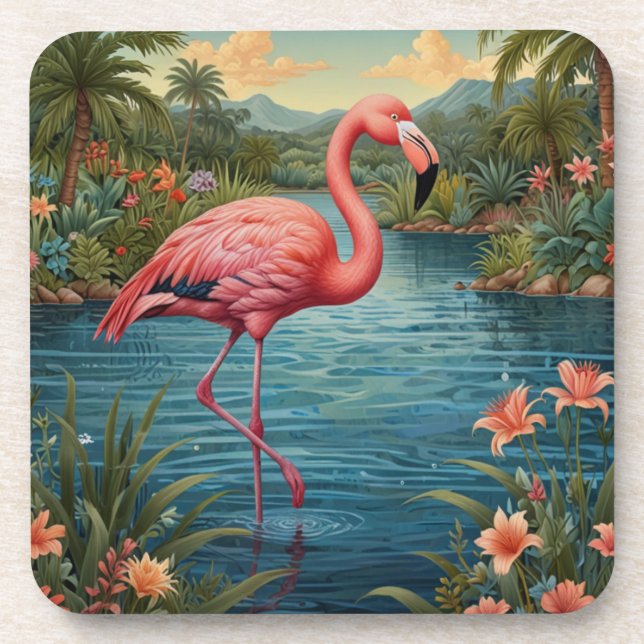 Elegant pink flamingo tropical paradise   beverage coaster (Front)