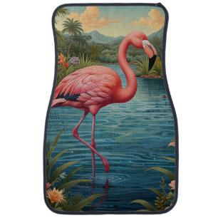 Elegant pink flamingo tropical paradise car floor mat