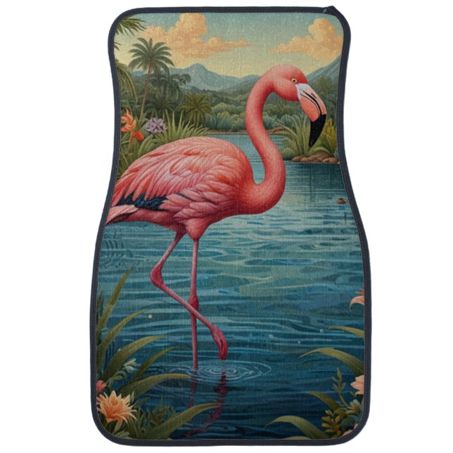 Elegant pink flamingo tropical paradise   car floor mat (Front)