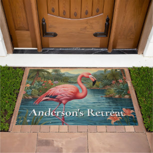 Elegant pink flamingo tropical paradise   doormat