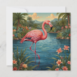 Elegant pink flamingo tropical paradise invitation