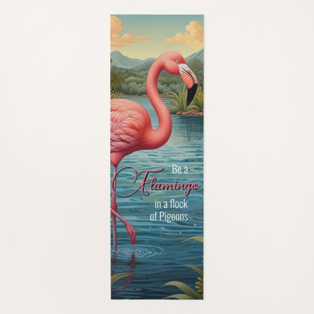 Elegant pink flamingo tropical paradise lagoon yoga mat (Front)