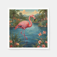 Elegant pink flamingo tropical paradise