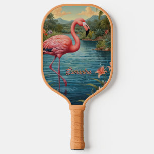 Elegant pink flamingo tropical paradise   pickleball paddle