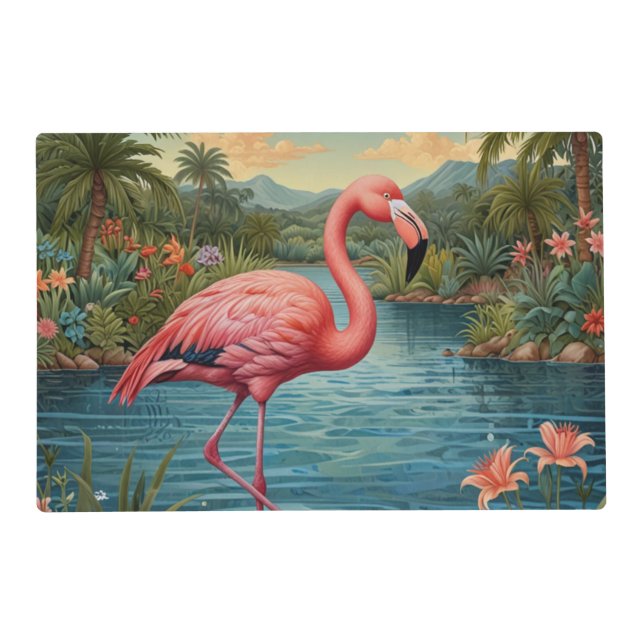 Elegant pink flamingo tropical paradise   placemat (Front)
