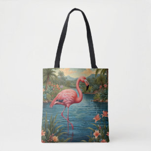 Elegant pink flamingo tropical paradise tote bag