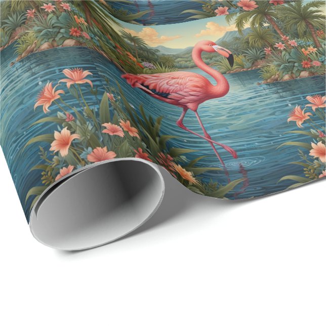 Elegant pink flamingo tropical paradise   wrapping paper (Roll Corner)