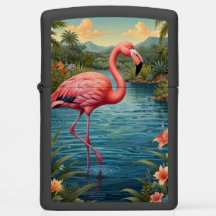 Elegant pink flamingo tropical paradise zippo lighter