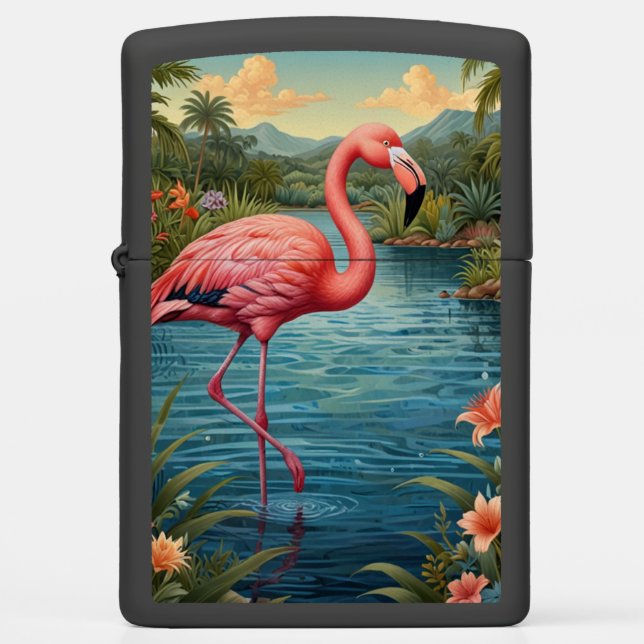 Elegant pink flamingo tropical paradise   zippo lighter (Front)