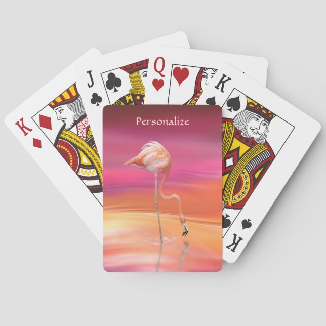 Elegant Pink Flamingo Watercolor Art Personalized Poker Cards (Back)