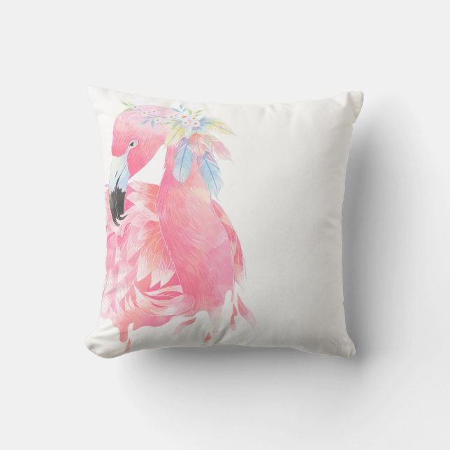 Elegant Pink Flamingo Watercolor Throw Pillow (Front)