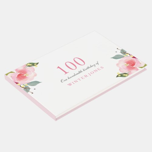 Elegant Pink Floral 100th Birthday Party Guest Book