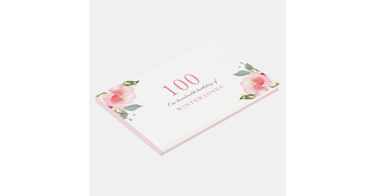 Elegant Pink Floral 100th Birthday Party Guest Book Zazzle