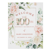 Elegant Pink Floral 100th Birthday Party Welcome