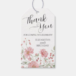 Elegant Pink Floral 100th Birthday Thank You Gift Tags