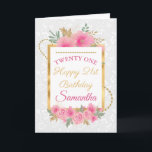 Elegant Pink Floral 21st Birthday Card<br><div class="desc">Celebrate turning 21 in style with this elegant birthday invitation. Featuring soft pink flowers, lush roses, and shimmering gold accents, this design captures a sophisticated yet joyful vibe. The delicate floral arrangement is paired with a refined gold frame, adding a touch of luxury to the occasion. Perfect for a chic...</div>
