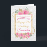 Elegant Pink Floral 21st Birthday Card<br><div class="desc">Celebrate turning 21 in style with this elegant birthday invitation. Featuring soft pink flowers, lush roses, and shimmering gold accents, this design captures a sophisticated yet joyful vibe. The delicate floral arrangement is paired with a refined gold frame, adding a touch of luxury to the occasion. Perfect for a chic...</div>