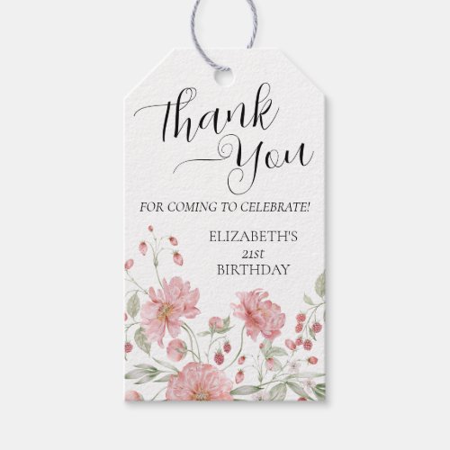 Elegant Pink Floral 21st Birthday Thank You Gift Tags