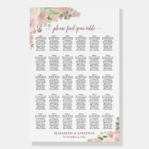Elegant Pink Floral 30 Table Wedding Seating Chart Foam Board